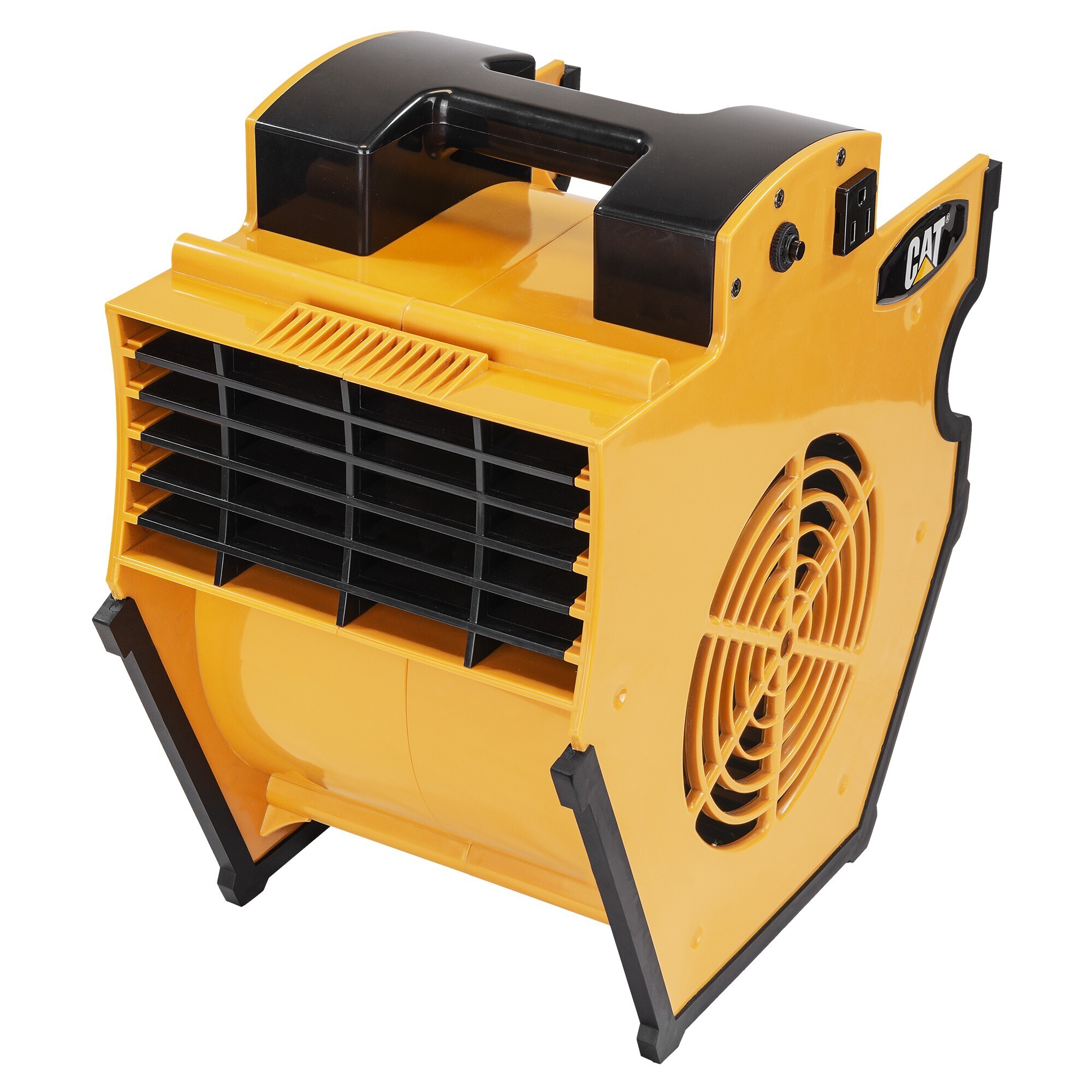 Caterpillar® fan (CF-B1200-YW) High Velocity 1200 CFM, Multi Pivoting Cooling, Ventilating, Drying Fan W/ 2 Grounded AC Outlets, Adjustable 4 Speed Enclosed Dual Ball Bearing Motor, & GFCI Plug